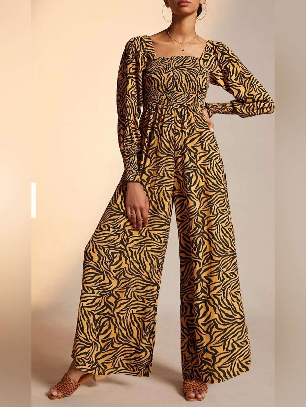 Kachel Anthropologie Tiger-Striped Wide Leg Jumpsuit 4 NWT $170 Animal Print